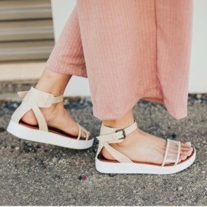 Womens Cream Strappy Ankle-Wrap Sandals